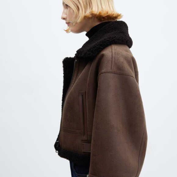 Mango Brown and Black Shearling Jacket - Picture 3 of 9